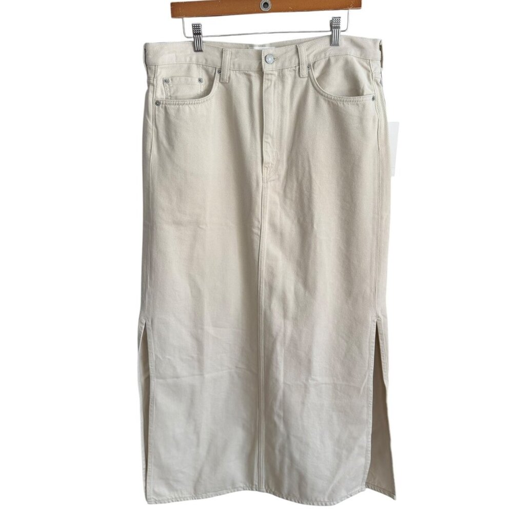 COS Denim Slit Midi Skirt Minimalist Clean Girl Americana Cream Size 12